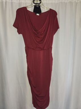 Venus Wine Red Draped Cowl Neck Dress Size S #plunging #sophisticated #cascading